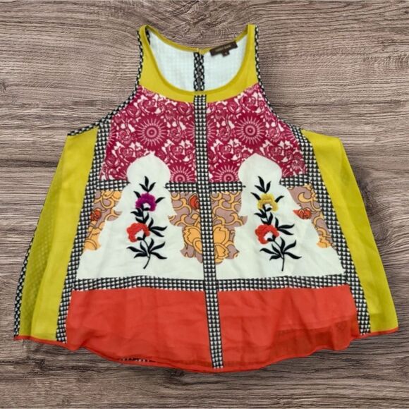 VINEET BAHL Jardin Swing Small Multicolor Patchwork Embroidered Sleeveless Top - Picture 1 of 7